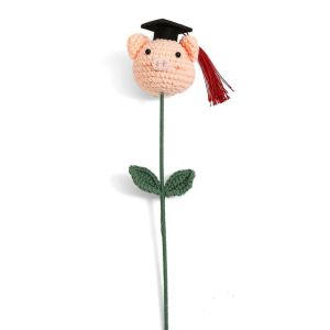TESDFD Doctoral Hats Graduation Knitted Flower Artificial Woven Hand Woven Yarn Graduation Flower Bouquet Pig Carrot Fake DIY Hand-knitted Flowers Teachers Day Gift