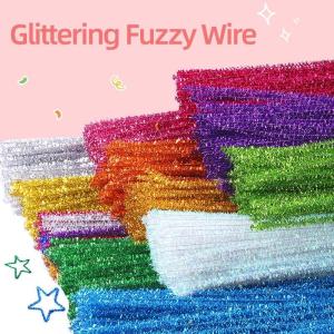 100Pcs Pipe Cleaners Colorful Art Craft Chenille Stems DIY Art Craft Glitter Chenille Stems Plush Tinsel Stems Wired Sticks