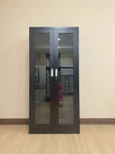 ตู้เหล็กบานเปิดกระจก  สีดำ ส่งฟรี ทั่วประเทศ ออกบิล VAT ได้