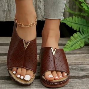 [Free Shipping] 2025 Summer New Collection: Plus-Size Open-Toe Wedge-Heeled Sandals For Women Featuring A Thick Sole