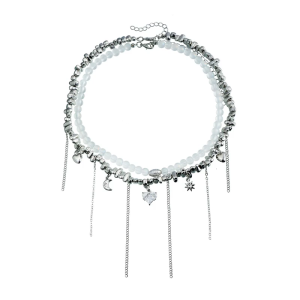 Charming Zirconia Vòng cổ trái tim duyên dáng Vòng cổ trái tim có tua và các chi tiết Zirconia rực rỡ