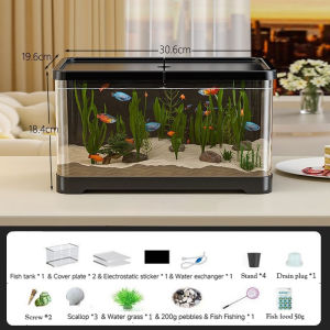 【SPOT】360° Aquarium Fish Tank Starter Kit with LED Lighting and Power Filter Turtle Aquarium Desk Aquarium Set