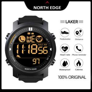 NORTH EDGE Mens Digital Watch Military Waterproof 50M Running Sports Pedometer Stopwatch Watch Heart Rate Wristband Android IOS