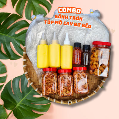 Bánh tráng phơi sương 450g, muối tép hành phi 300g, bơ 300g, hũ tóp mỡ (Tặng 2 nước sốt)