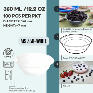 {MSV-WS} Plastic Bowls Microwavable (345ml-625ml) for Soups Desserts BPA Free Durable Reusable MS 350 MS W3 MS W4 MS W5