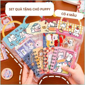 Colorlady - Set Quà Tặng Văn Phòng Phẩm 3 Món Mini Họa Tiết Cún Con Puppy Dễ Thương Bộ Sổ Tay Và Bút Bấm Học Sinh cute