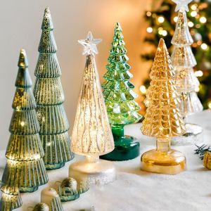 ANGY Mini Christmas Tree Glass Night Light Xmas Romantic Christmas Tree Nightlight Holiday Atmosphere Glowing LED Luminous Decoration Home