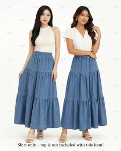 BB BKK Casual Soft Demin Layered Tiered Maxi Long Skirt - xs to large - classy and elegant - timeless classic - timeless piece - casual office or party - classic piece - super kapal ng tela - hindi kayo magsisi - our aim is to produce quality clothe