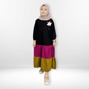 Gamis Anak Ivanka  Bahan Knit Tempelan Bunga 810 LISFASHION