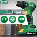 ISKU Lithium Mesin Bor Mulitifungsi 21V 2000mAh Battery Cordless Drill Set Torsi Maksimum 40N.M. 