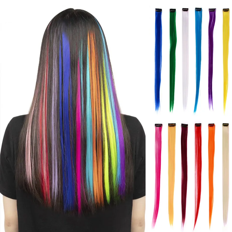 FG 1PC 12 Colour 58cm Women Clip On Wig Colorful Straight