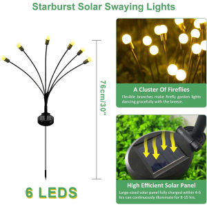 Solar Garden Lights LED 10 Heads Firefly Lights Outdoor Waterproof for Villa Courtyard Road Cemetery Memorial Decoration Lighting Christmas Gift