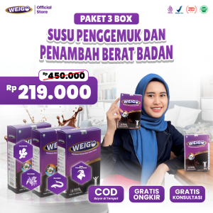 WEIGO PAKET 3 BOX Susu Penggemuk Badam dan Nafsu Makan Penambah Berat Badan isi 200gram Halal BPOM