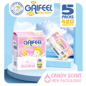 GAIFEEL LITE Baby Wipes Unscented CANDY Scent 84 SHEETS Wet Wipes for Baby 5 Packs