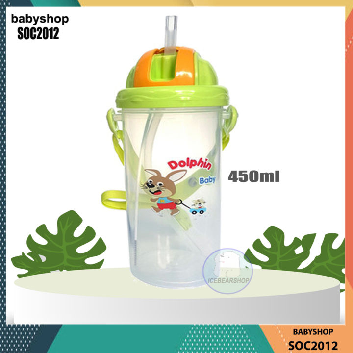 Bình tập uống nước cho bé có ống hút Dolphin 450ml/240ml nhựa PP không ...