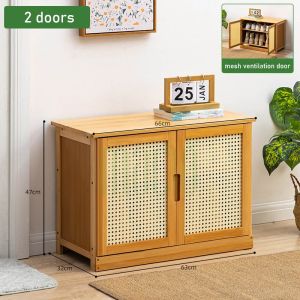 LACC Shoe Cabinet with Seat Shoe Bench Rack High-end 3/4 Doors Display Large Capacity Organizer Of Shoes  Living Room Bamboo Furniture