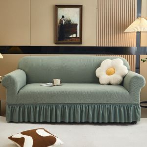 Soft Sofa Cover with Lace Water Wave Pattern Sofa Cloth Skirt Full Cover Couch Protector Cloth
