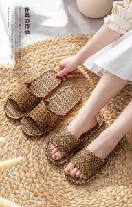 [Free Shipping] WomenS And MenS Home Slippers For Spring Summer And Autumn Woven From Rattan And Straw Indoor Linen Non-Slip For All Seasons