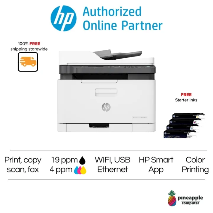 HP Color Laserjet M179fnw Multifunction All-In-One Wireless Network Fax Office Printer - Print Scan Copy Fax WiFi ADF