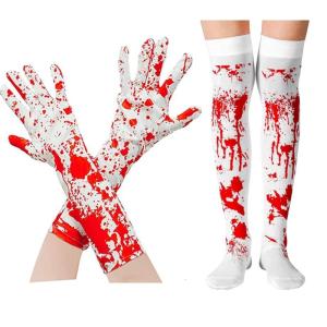 1/2Pcs Horrific Bloody Gloves Thigh High Stockings Halloween Bloody Stockings Halloween Cosplay Costumes Accessories