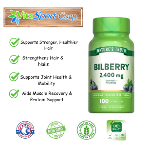 Nature’s Truth Bilberry Extract Supplement 2400mg – 100 Capsules – Vision & Eye Health Support Antioxidant & Eye Care Supplement
