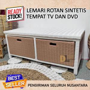 Rak Lemari Rotan Sintetis 6 Laci Buffet Bufet Meja TV 43 inci Ruang Tamu Minimalis Murah Terbaru