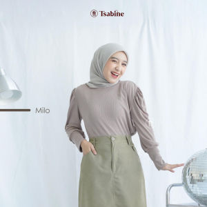 Tsabine - Sana Puffy Blouse Atasan Inner Knit Rajut Top Polos Lengan Panjang Turtleneck Korean Style Rib Knitwear