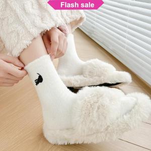 SHENHAO2🎀 5 đôi mèo dễ thương ấm cúng lông chồn nhung giữa bắp chân vớ mùa thu mùa đông Hàng dệt kim dày sang trọng ấm áp ngủ nhà vớ lông