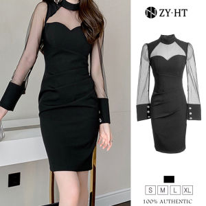 ZYHT eravogue đầm body Lưới xuyên thấu gợi cảm Váy đầm đen mỏng vừa vặn chân váy đầm sang chảnh dự tiệc 9376