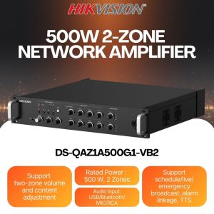 HIKVISION DS-QAZ1A500G1-VB2 500W 2-Zone Network Amplifier Support schedule/live/emergency broadcast alarm linkage TTS | USB/Bluetooth/MIC/RCA