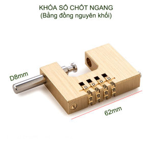 Khóa số chống trộm với chốt ngang D8mm chống cắt JX01 4 mã số thay đổi được bằng đồng nguyên khối