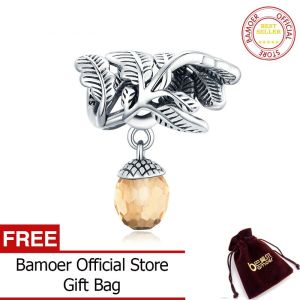 BAMOER Charm Bạc Xi Hóa Nguyên Bản Hình Nón Thông May Mắn CZ Bằng Bạc Sterling 925 Thật Để Tự Làm Trang Sức Thương Hiệu BSC336