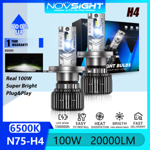 Novsight N75 H4 9003 HB2 LED Headlight Bulb 100W 20000LM 6500K Super Bright LED Lights for Car High/Low Beam Plug&Play 2Pcs 1 Year Warranty Free Shipping