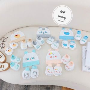 Sét Mũ Bao Tay Chân Sơ Sinh Chất Cotton Thun Lạnh Mềm Mại