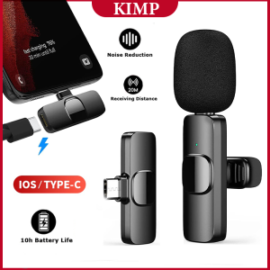 KIMP Wireless Lavalier Microphone K9 2.4GHz Mini Microphone Portable Audio Video Recording Mini Mic for Type C Lightning Smartphone Live Broadcast Gaming Stream Vloggers Interview Video Phone Microfonoe