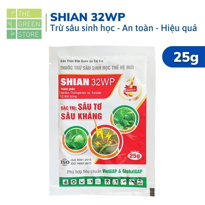 Trừ sâu sinh học SHIAN 32WP (25g) an toàn, hiệu quả, chứa Bt Bacillus ...