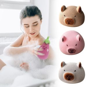 NEXTYOO Tẩ bào chết toàn thân Bọt biển tắm capybara Rửa phồng rộp Động vật hoạt hình Bàn chải tắm cho bé Bọt biển mềm Cà tím Bàn chải làm sạch bọt biển bong bóng Dành cho trẻ em Người lớn