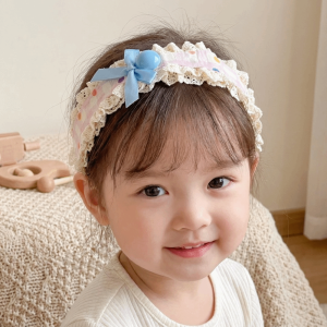 RUUANY Contrasting Fabric Patchwork Lace Headband Openwork Lace Trim Bow Paste Headband Cute Reusable Hair Holder Kids