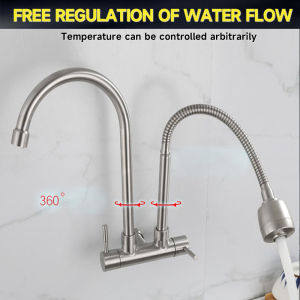 Kitchen Faucet Hindi Kinakalawang Wall-mounted Kitchen Kaucet Double Spout Stainless Steel Double Pipe