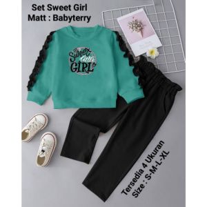 Setelan Anak Perempuan Terbaru Model Kerutan kekinian Lengan Panjang Viral Set Sweet Girl Ada 4 Ukuran Matt Babyterry
