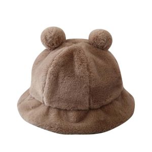 YOUTH HOME Cute Sweet Korean Autumn Winter Bear Ears Leopard Basin Hat Bucket Hats Fisherman Hat Plush