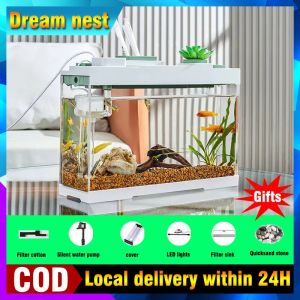 Aquarium Set for Sale Smart Aquarium Desktop Creative Ecological Fish Tank With Lid/filter LED Light/Water Pump Aquarium Set aquarium Set With Oxygen Aquarium Complete Set up
