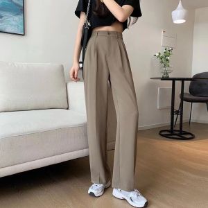 Womens Casual Wide Leg Suit Pants High Waist Loose Straight Trousers All-match Streetwear Commute Pants Black/Khaki