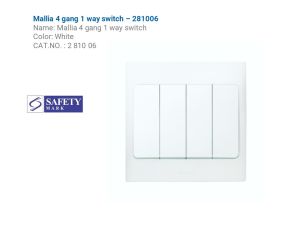 Legrand Mallia 281006 10AX 250V 4 Gang 1Way Switch (White) Model Mallia-2810 (SG READY STOCK)