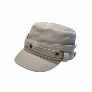 MUQZI Nút kim loại Mũ lưỡi trai bằng vải denim Dải ruy băng chéo Denim đã giặt Mũ cưỡi ngựa cổ điển Mũ chống nắng có dây đeo Vương miện dẹt Nắp đậy có đinh tán Phụ nữ thời thượng