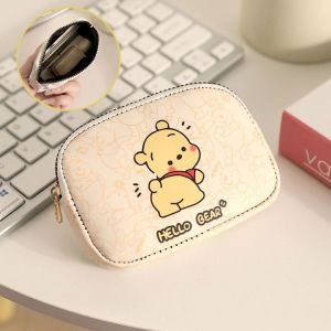 COSE Double Pouch Cartoon Coin Purse PU Leather Winnie the Pooh Short Wallet Change Bag Korean Style Card Holders Clutch Women