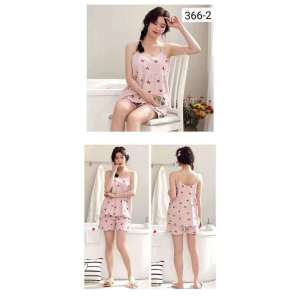 ชุดนอนน่ารักผู้หญิงเกาหลี ซาติน อวบชุดนอนสายเดี่ยวผู้หญิง พร้อมกางเกงขาสั้น ลายน่ารักๆ ผ้านุ่มใส่สบาย เย็น S366