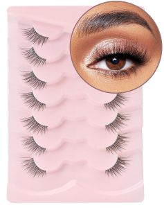 Natural Lashes Half Lashes Natural Look False Wispy Eyelashes Clear Band Lashes Pack 3D Faux Mink Lashes 7 Pairs C03