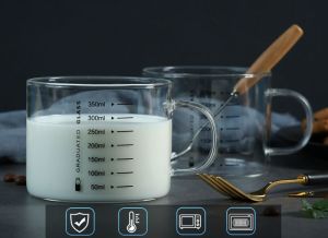 (350 ml.) ถ้วยนม แก้วบอโรซิลิเกต ทนร้อน ทนความร้อนโดยตรง ทรงเตี้ย aicommercial