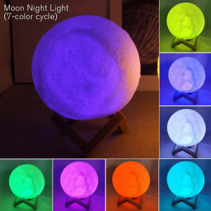 Battery Powered 3D LED Moon Lamp 6cm 8cm Night Light Bedroom decoration Night Lights With Stand Starry Lamp For Kids Women Girl Gift Originality Moon Lamps